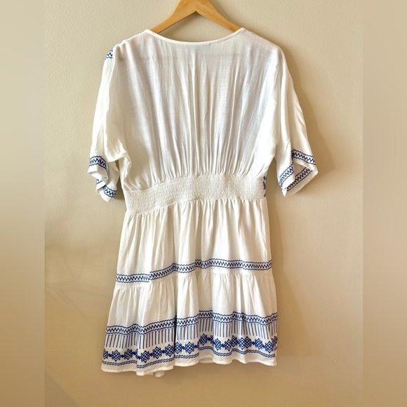 Lulu's White and Blue Embroidered Mini Dress - Picture 5 of 5